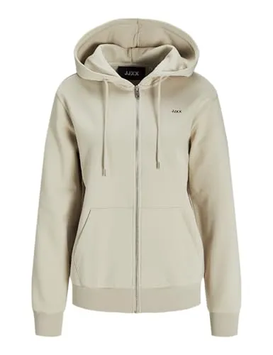 JJXX Sweatjacke JXAbbie - Bequeme Sweatjacke in Beige, Größe XL - Funktionsjacken, lockere Passform mit Reißverschluss, ideal für lässige Outfits und Freizeitaktivitäten.