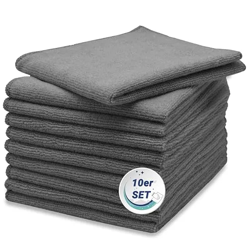 ZOLLNER 10er Set Mikrofasertücher für streifenfreien Glanz in grau von Zollner