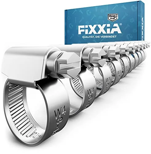 FIXXIA Schlauchschellen Set aus Edelstahl, ⌀ 8-16-25-40-60mm, Schraubschelle rostfrei, Schlauchklemmen Sortiment für Waschmaschine, Bad, KFZ, Garten, Pool - Mini Bandschelle aus Metall (8-16mm)