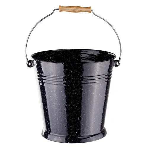 Emaille Kamin Ascheeimer Kohleneimer Eimer 10 L schwarz emailliert  Holz Henkel
