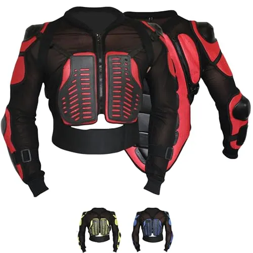 German Wear Protektorenjacke für Motorrad und Sport, Größe: 58/3XL, Rot - Maximaler Oberkörperschutz mit 8 integrierten Protektoren für Motorrad, Motocross und Skateboarding. Atmungsaktives Design sorgt für hohen Tragekomfort und Bewegungsfreiheit. Verstellbare Passform für individuelle Anpassung.