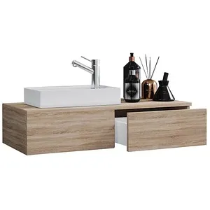 VCM 2-tlg Set Waschplatz für Gäste WC - Gudas - Elegantes Badmöbel-Set für Gäste-WCs, bestehend aus einem stilvollen Waschbecken und einem praktischen Unterschrank mit einer Schublade – ideal für platzsparende Lösungen.