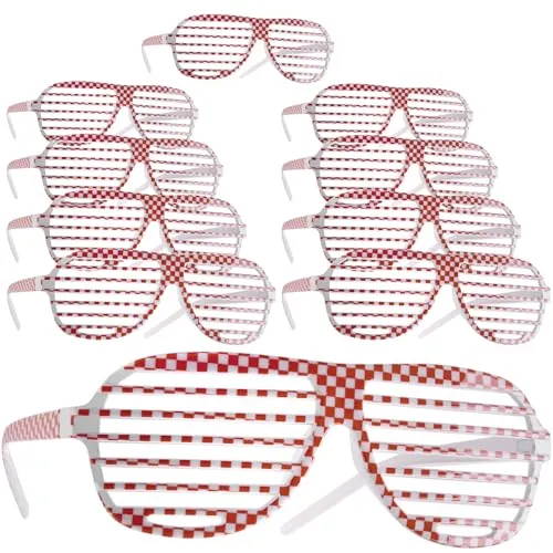 dressforfun Retro Brille, zweifarbige Party Sonnenbrille für Mottopartys, 10er Set - Lustige und komfortable Partybrille für jede Mottoparty. Das auffällige, karierte Design zieht alle Blicke auf sich und sorgt für den perfekten Look bei Festivals und Feiern.