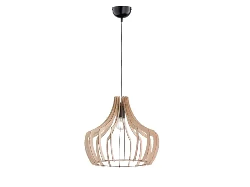 Reality Leuchten R30253830 Wood Pendelleuchte - Moderne Pendelleuchte aus Holz und Metall in Schwarz, ideal für stilvolle Akzente in Ihrem Wohnraum. Höhe 150 cm, Durchmesser 44 cm, Leuchtmittel nicht enthalten.