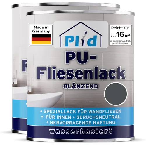 Fliesenlack 1,5l Anthrazitgrau glänzend - Lack für Wandfliesen, schnelltrocknend und schimmelbeständig, ideal für Küchen mit einer Abdeckung von ca. 16m².
