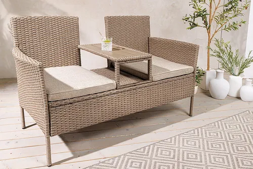 Riess-Ambiente Gartenbank PORTOFINO 140cm - Sitzbank aus Polyrattan für Outdoor, mit gepolsterter Sitzfläche und zwei Kissen, ideal für Balkon und Terrasse, pflegeleicht und stilvoll.