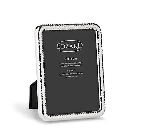 EDZARD Bilderrahmen Amalfi 13x18 cm - edel versilbert und anlaufgeschützt - Wand- & Tischbilderrahmen in gehämmerter Optik, vielseitig nutzbar zum Hinstellen oder Aufhängen, ideal als Geschenk für jeden Anlass.