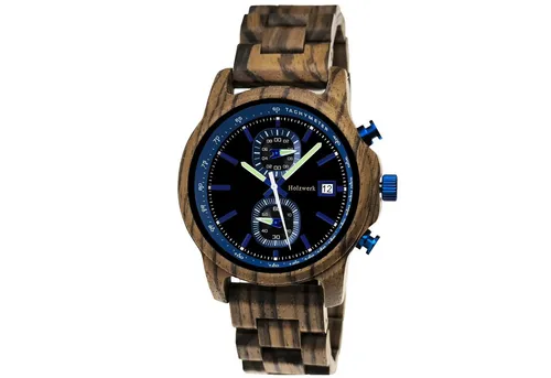 Holzwerk BOCHUM Herren Holz Uhr Chronograph & Tachymeter - Armbanduhren für Herren mit handgefertigtem Holzgehäuse, Chronograph und Datumsanzeige, ideal für stilbewusste Männer.