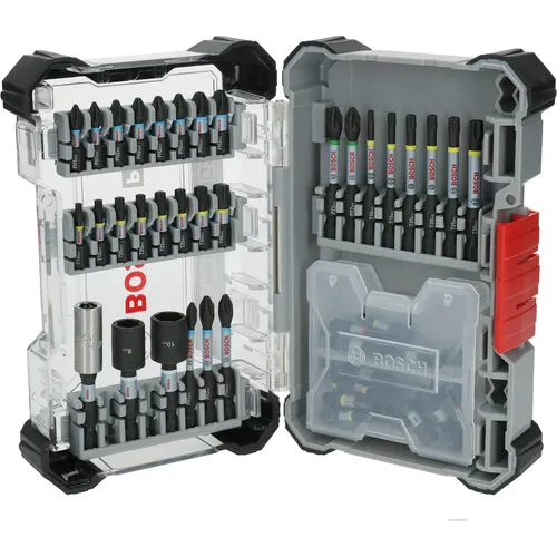Bosch 50x PRO Impact Schrauberbit-Set - Schraubendreher-Sets, bis zu 50x robuster als Standardbits, ideal für Profis in Installation und Handwerk, mit schlagfestem 1/4-Zoll-Sechskantschaft für Schlagschrauber und Bohrschrauber.