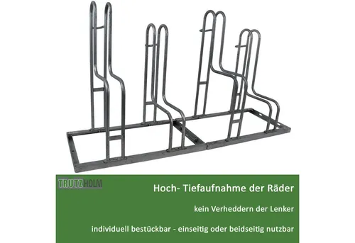 TRUTZHOLM Fahrradständer für 4 Fahrräder, höhenversetzt - Fahrradständer aus robustem Stahl für bis zu 4 Fahrräder, platzsparend und ideal für den Einsatz im Garten oder der Garage.