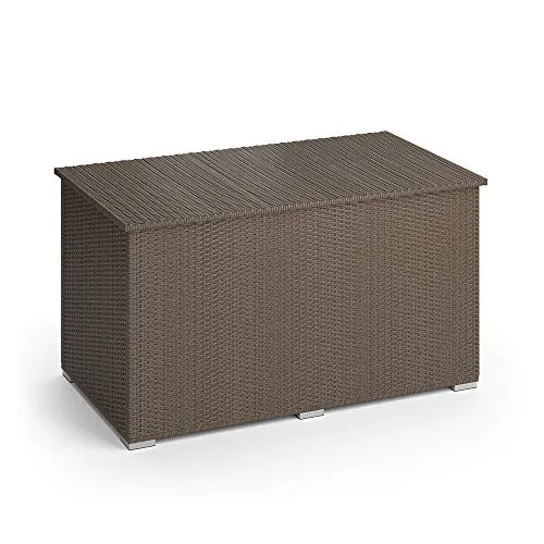 OK-Living Kissenbox in Braun, 146 x 80 cm - Auflagenbox aus wetterfestem Kunststoff, ideal zur sicheren Aufbewahrung von Kissen und als praktische Tischfläche für Gartenpartys.