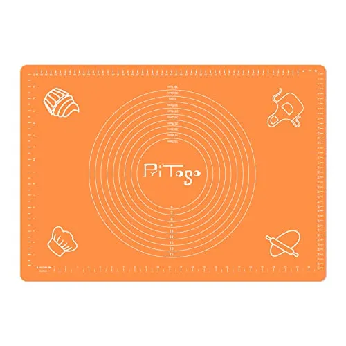 Pritogo Backmatte (65 x 45 cm Orange) Silikonmatte mit Skala Backunterlage Teigmatte Rollmatte - Antihaft extra stabil rutschfest
