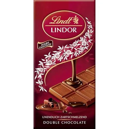 Lindt Schokolade | LINDOR Tafel Double Chocolate | 100g | Feinste Vollmilch-Schokolade mit einer unendlich zartschmelzenden dunklen Füllung | Schokoladentafel | Schokoladengeschenk