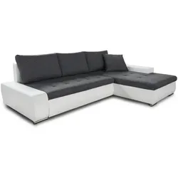 Ecksofa Faris mit Schlaffunktion - Komfortable Couch mit Bettkasten - Ecksofa Faris in Weiß und Dunkelgrau, ideal für kleine Räume. Mit Schlaffunktion und Bettkasten für zusätzlichen Stauraum. Perfekt für Gästeübernachtungen!