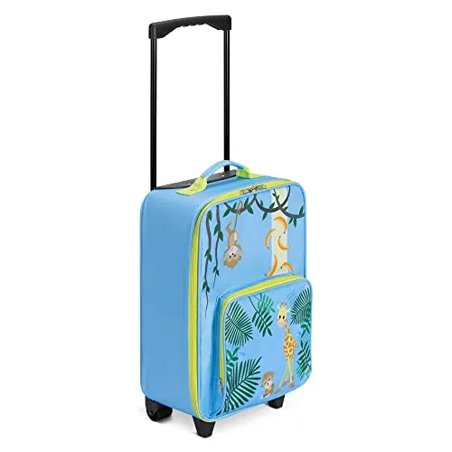 Navaris Kinder Trolley Koffer - Leichter Dschungel Reisekoffer mit 2 Rollen - Kindergepäck: Der leichte Trolley (30 x 16 x 45 cm) begeistert mit einem bunten Dschungel Design und einem höhenverstellbaren Griff, ideal für kleine Abenteurer ab 18 Monaten.