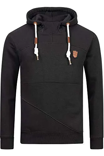 Indicode Kapuzenpullover Meza schwarz M (50) - Herren-Sweatshirt mit asymmetrischen Ziernähten, ideal für einen lässigen Look und hohen Tragekomfort dank 60% Baumwolle.
