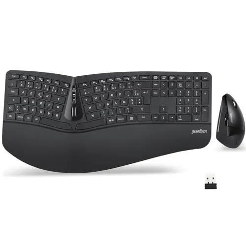 Perixx Periduo-605 Combo Ergonomische Tastatur und Maus, kabellos, USB, vertikale Maus mit neigbarem Scrollrad, verstellbare Handgelenkauflage, AZERTY, kompatibel mit Windows