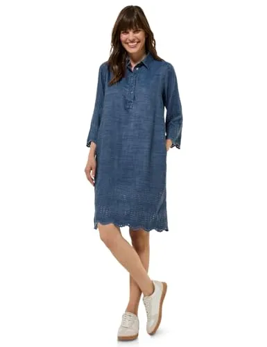Cecil Damen B144486 Kleid - Mid Blue Wash, XXL - Freizeitkleid für Damen, knielang mit Hemdkragen, dekorativer Knopfleiste und Lochstickerei, aus weicher Lyocell-Qualität für optimalen Tragekomfort.