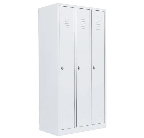 LÜLLMANN Spind signalweiß 510137 - Drei Abteile Garderobenschrank für Umkleideräume, aus langlebigem Stahl, pflegeleicht und komplett verschweißt - ideal für Industrie, Schulen und Fitnessstudios.