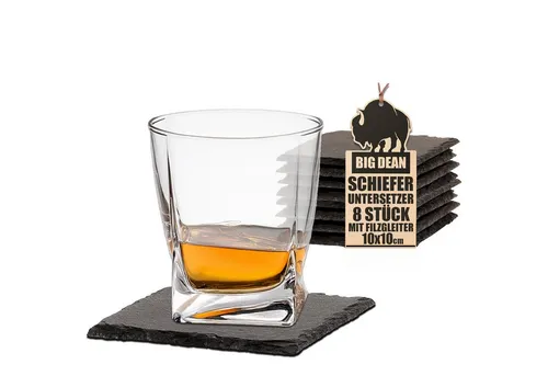 BigDean 8er Set Schiefer Untersetzer 10x10cm - Tisch-untersetzer, Servierplatten - 4 Gummifüße zum Schutz - Ideal für Gläser, Becher und als Dekoration für Kerzen
