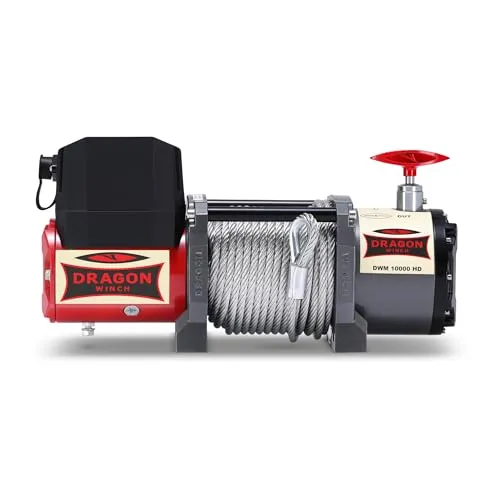 Dragon Winch Elektrische Seilwinde Maverick 12V I 10000 lbs / 4536 kg, mit Stahlseil 24m für Abschleppwagen, Kommunalfahrzeuge und Feuerwehrfahrzeuge | mit kabelloser Fernbedienung + Winde Zubehör