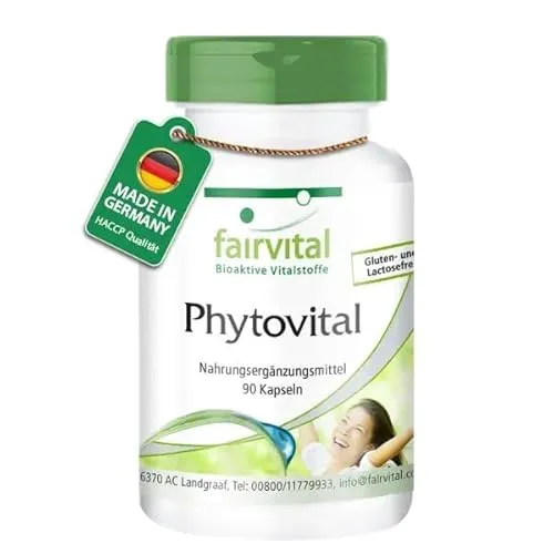 Fairvital | Phytovital - 90 Kapseln - Extrakt aus Granatapfel, Traubenkern, Grüner Tee, Brennessel und Ginkgo Biloba uvm. - enthält wertvolle Ellagsäuren, OPC und EGCG - HOCHDOSIERT - VEGAN