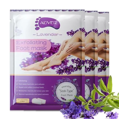 p-beauty Fußmaske | Hauterneuernde Fußpeeling-Socken mit Lavendelextrakt | Ideal gegen Hornhaut, risse, raue Haut & Hühneraugen | Für samtweiche Füße | 3-Paar