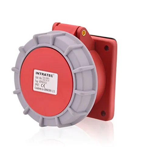 CEE Starkstrom Einbausteckdose Schräg 32A 400V 6h IP67 5-polig (3P+N+E): IEC-60309 Industrie und Mehrphasenstecker robuste Industriequalität