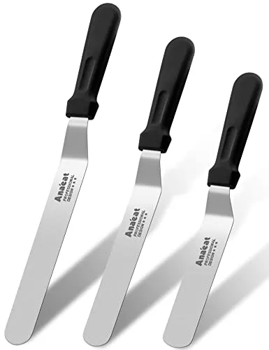 Anaeat Glasurspatel, Set mit 3 professionellen, abgewinkelten, versetzten Kuchenspateln mit 15 cm, 20 cm, 25 cm Edelstahlklingen – verdicktes Backen, Glasurmesser zum Dekorieren von Kuchen und Gebäck