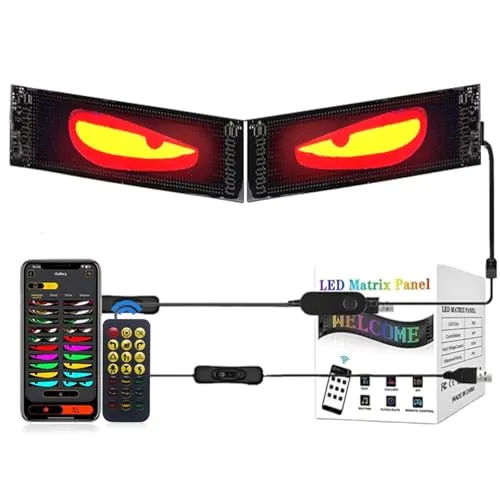 2er Devil Eyes Light for Cars Led Augen für LKW Auto, DIY Anzeige Programmierbar, Intelligente Bunte Augenlampe,Weicher Bildschirm,Dynamische-LED Laufschrift für Auto,LKW,Text,Graffiti(102 * 348mm)