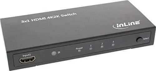 InLine HDMI Switch - 3 Eingänge auf 1 Ausgang - 4K2K - Audio- und Video-Splitter für mühelosen Wechsel zwischen Geräten, unterstützt 4K2K und 3D für beeindruckende Bildqualität.