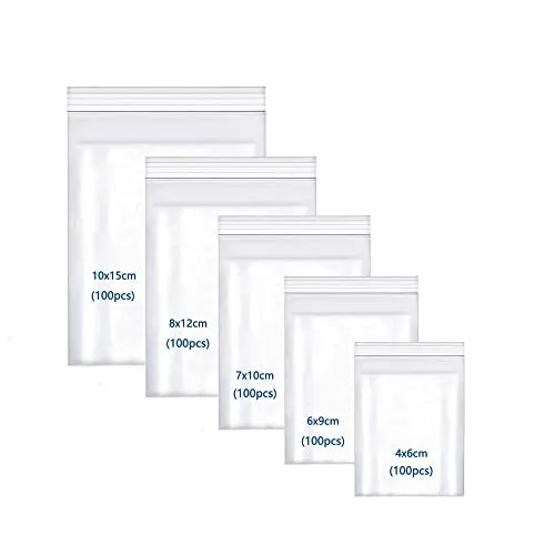 huruirui 500Stück Druckverschlussbeutel,160μm zip beutel Wiederverschließbare Durchsichtige Plastikbeutel Klein Verschlussbeutel 500pcs 5 Größen Zipper Beutel Set Kleine Wasserdichter