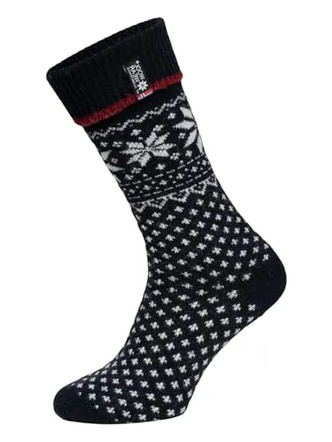 HomeOfSocks Lammwollsocke Mit Umschlag Norwegen - Damen Und Herren Kuschelsocken Aus Wolle - Dicke Socken Mit 70% Wollanteil Und Norwegischer Flagge - Strapazierfähig - Navy 35-38
