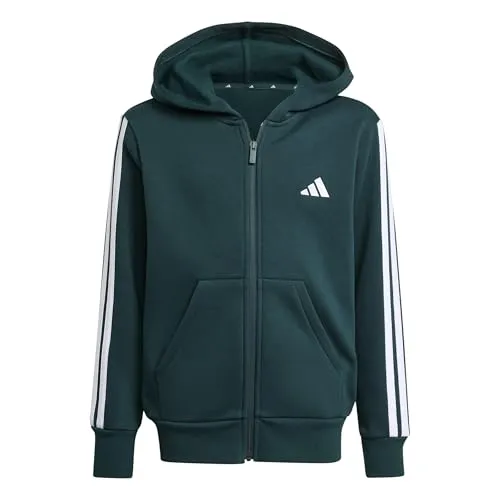 adidas Unisex Kinder Essentials Full Zip Hoodie, Aurora Ivy/White, 9-10 Years