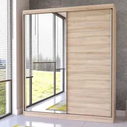 Schwebetürenschrank Kleiderschrank Bella 03, 183 cm, Sonoma mit Spiegel