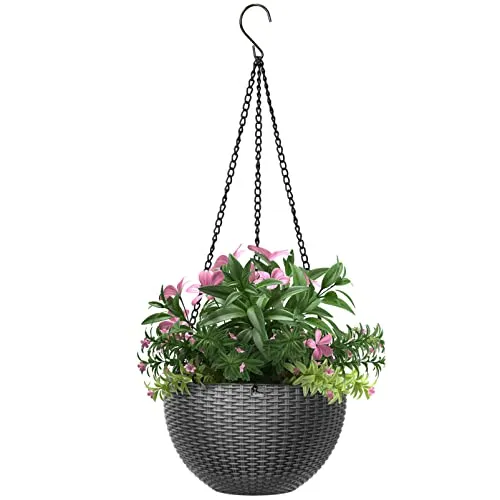 Blumenampel - Hängend Blumentopf Grau - Ampeln für Innen und Außen, wetterbeständig und leicht. Mit Ablaufloch und abnehmbaren Stöpsel, ideal für Balkon und Garten.