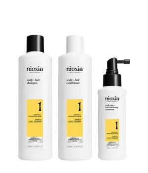 Nioxin System 1 Haarpflegeset für dünner werdendes Haar - Shampoo und Conditioner für mehr Volumen und Schutz gegen Haarbruch, speziell für naturbelassenes, dünner werdendes Haar.
