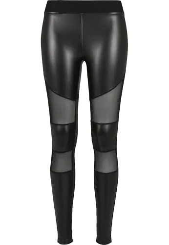 Urban Classics Damen Tech Mesh Faux Leather Leggings, Schwarz, Größe L - Stylische Leggings für Damen mit bequemem Bund und elastischem Material für hohen Tragekomfort. Ideal für trendige Outfits. Entdecken Sie weitere coole Streetwear im Urban Classics-Store!
