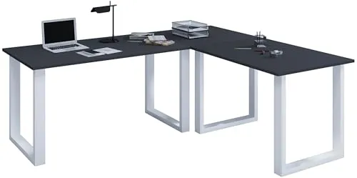 VCM Holz Schreibtisch | Eckschreibtisch schlicht | 220x220 | L Form Links oder rechts | Arbeitstisch Platte 80 cm tief | Computertisch Büromöbel - Lona U