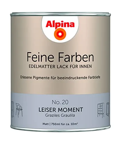 Alpina Feine Farben Lack No. 20 Leiser Moment edelmatt 750ml - Lack für den Innenbereich in grazilem Graulila, ideal für Holz, Metall und Kunststoff. Verleiht Ihren Wänden einen edlen, matten Look.
