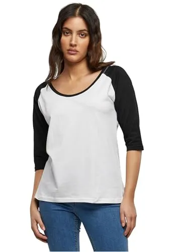 Urban Classics Damen Langarmshirt Ladies 3/4 Contrast Raglan Tee, Gr. 38 (Herstellergröße: M), Mehrfarbig (wht/blk 224)