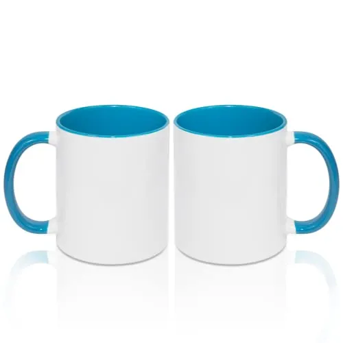 MR.R 325 ml Sublimations-Kaffeetassen, leere weiße Tasse mit hellblauer Farbe innen und Griff, 2 Stück
