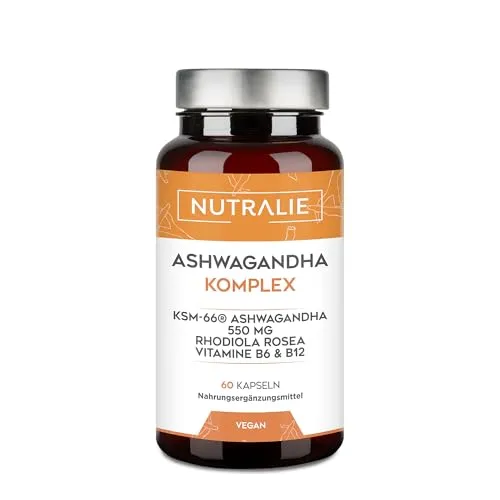 Ashwagandha KSM-66 610mg - Rhodiola Rosea + 5% Withanolide + Vit B6 B12 + Withania Somnifera - 60 Kapseln Vegan Nutralie