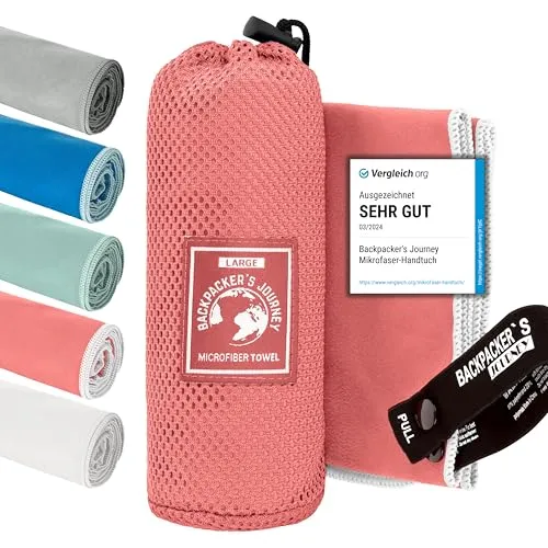 Backpacker's Journey Mikrofaser Handtücher in S M L XL. Reisehandtuch Sets leicht, schnelltrocknend, saugfähig und antibakteriell (Lachsfarben M)