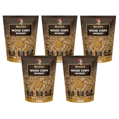 Magna Premium Wood Chips Set - 3,75 KG - Räucherchips für jeden Grill - Erlebe ein intensives Grillerlebnis mit diesen 100% natürlichen Räucherchips. Ideal für Holzkohle-, Elektro- und Gasgrills, verleihen sie deinem Grillgut ein einzigartiges Aroma und sind besonders ergiebig.