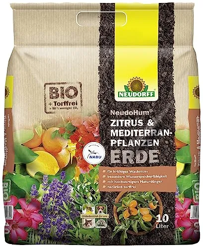 Neudorff NeudoHum Zitrus- & MediterranpflanzenErde – Torffreie Bio-Erde für alle Mediterranpflanzen wie z.B. Palmen, Oleander und Zitronen, 10 Liter