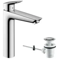 hansgrohe Logis - Waschtischarmatur mit Zugstangen-Ablauf, hohe ComfortZone 190 für mehr Bewegungsfreiheit und wassersparend (EcoSmart)