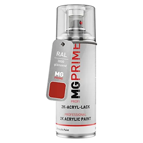 MG PRIME RAL 3000 Feuerrot/Flame red glänzend 2K Acryl Spraydose Sprühdose 400 ml schnelltrocknend