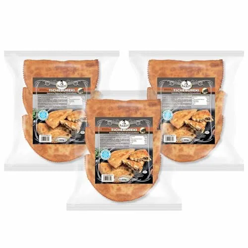 BARIN SET 3x Tschebureki gebraten mit Schweinefleisch 500g Tiefgefrorene Russische Teigtaschen Handgemachte Krimtatarische Spezialität Knuspriger Teig mit zartem Fleisch 1,5kg Gesamtgewicht