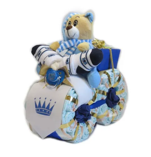 Windeltorte | Windelmotorrad Prinz mit Bär blau